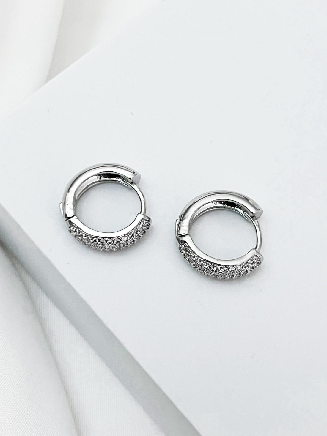 Diamond CZ Huggie Earrings, Small Silver Pavé Hoop Earrings, Dainty Sparkly Huggies, Gift for Her