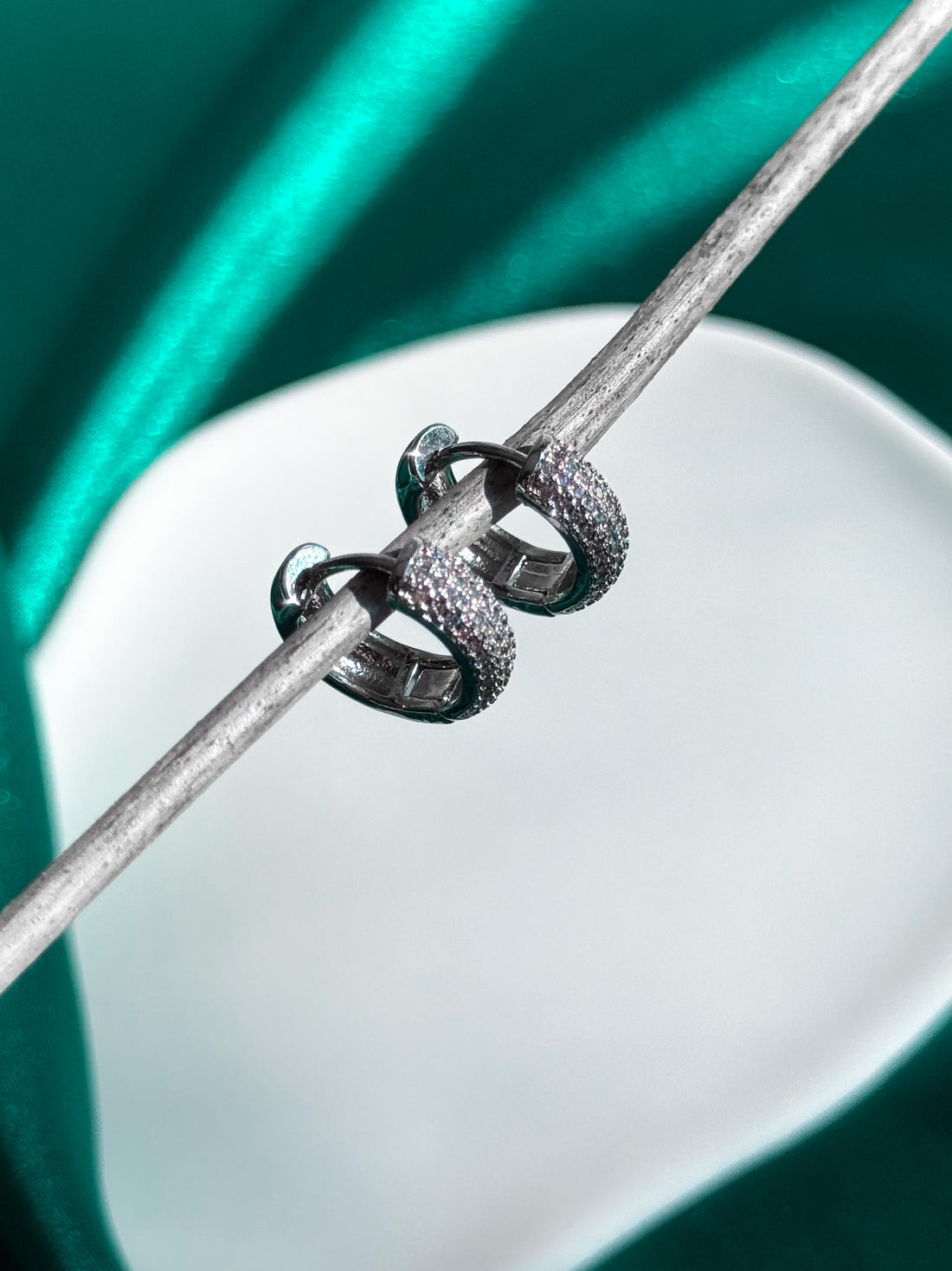 Diamond CZ Huggie Earrings, Small Silver Pavé Hoop Earrings, Dainty Sparkly Huggies, Gift for Her