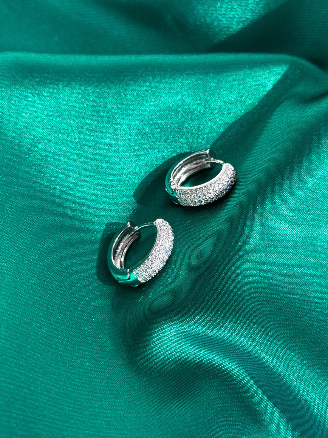 Diamond CZ Huggie Earrings, Small Silver Pavé Hoop Earrings, Dainty Sparkly Huggies, Gift for Her