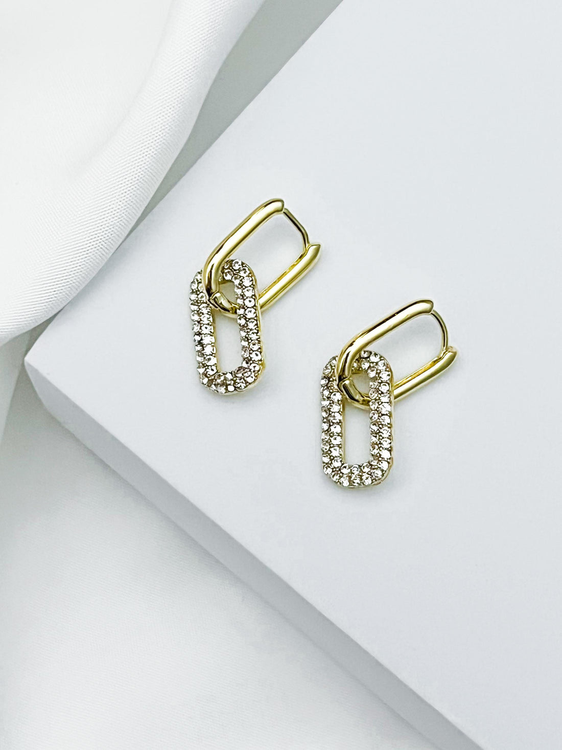 Hypoallergenic Gold Link Earrings, Dangle Chain Earrings, Cubic Zirconia Earrings, Anniversary Gift Sparkly Lightweight Jewelry Gift For Her