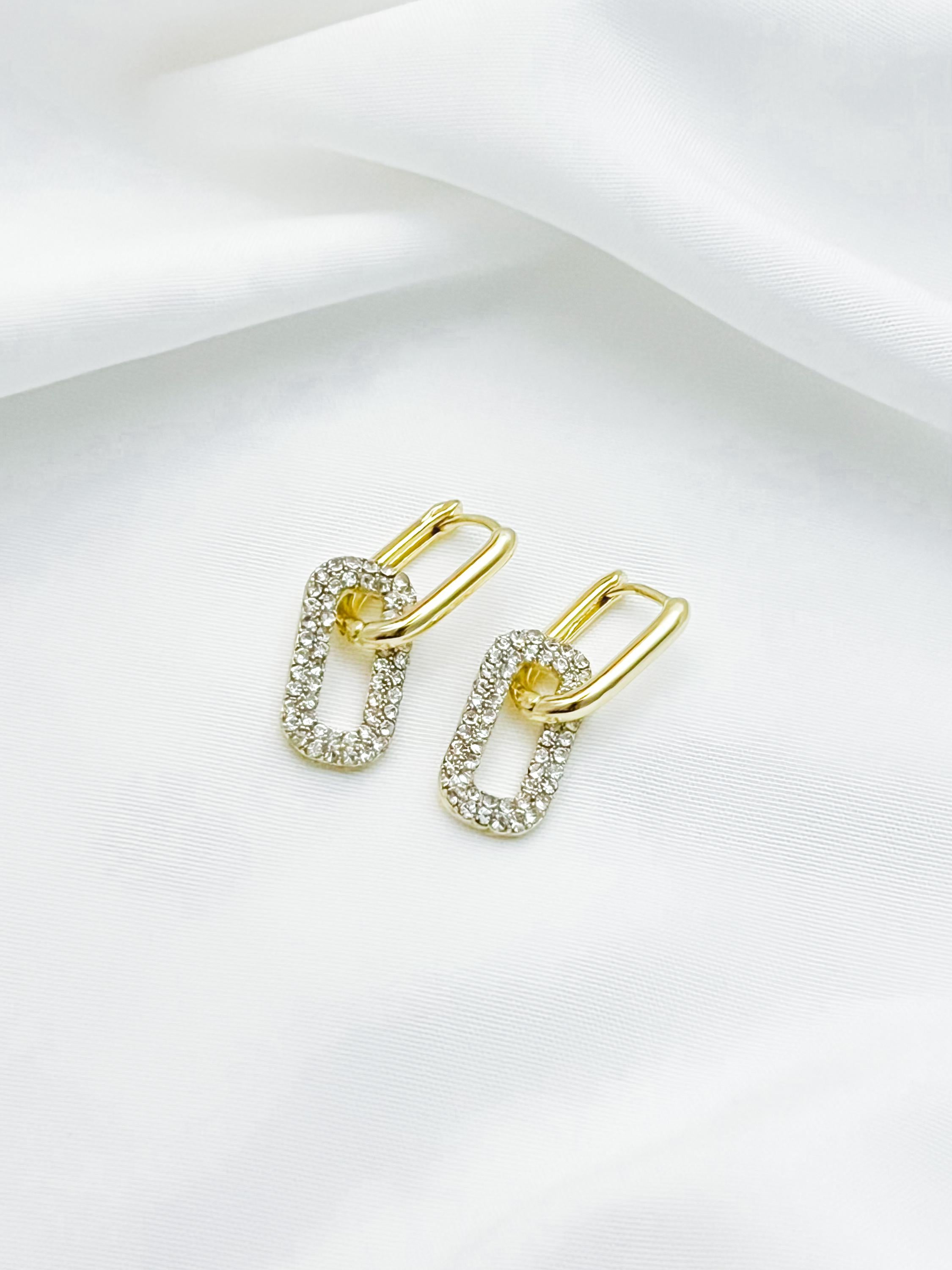 Hypoallergenic Gold Link Earrings, Dangle Chain Earrings, Cubic Zirconia Earrings, Anniversary Gift Sparkly Lightweight Jewelry Gift For Her