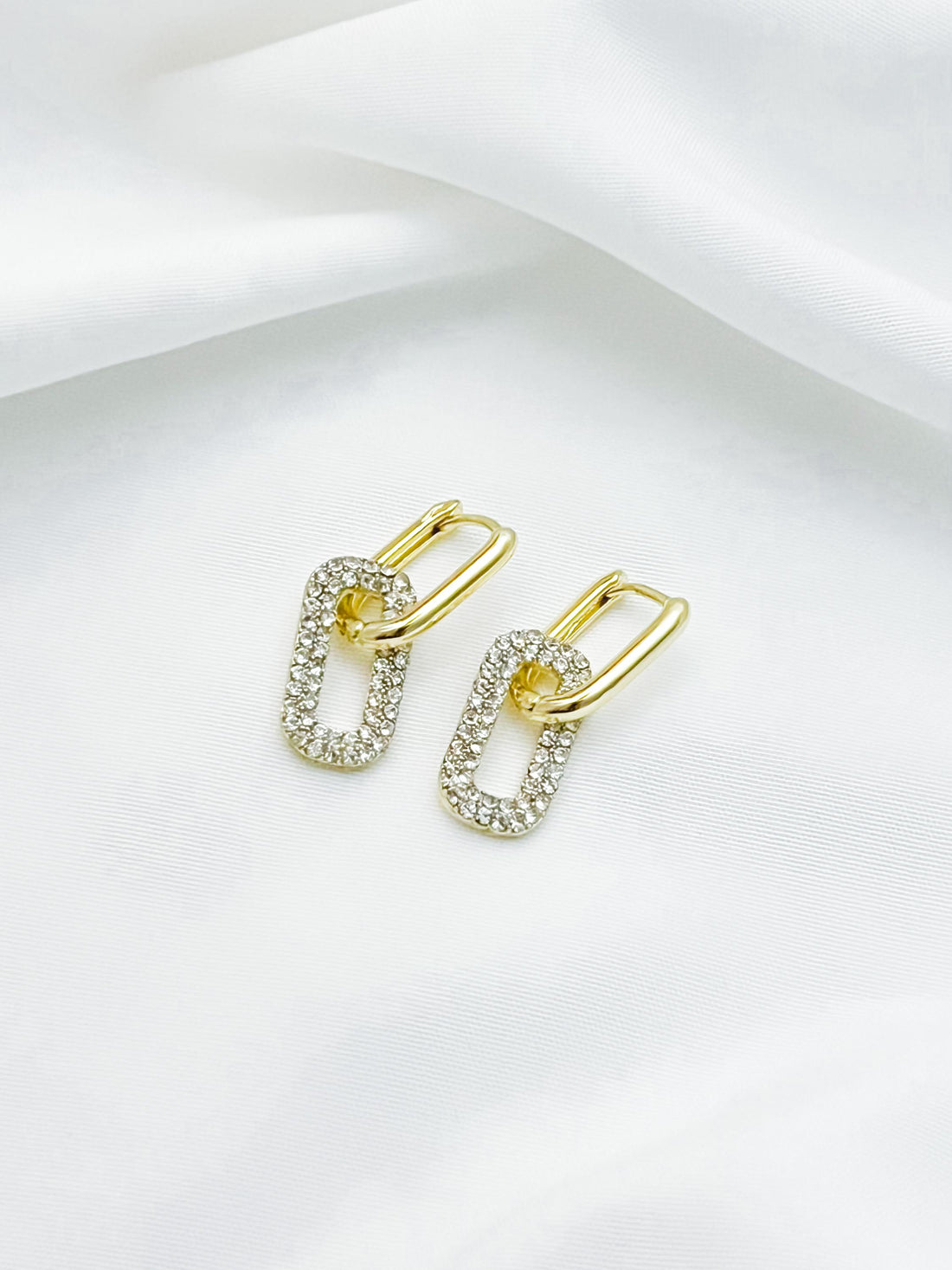 Hypoallergenic Gold Link Earrings, Dangle Chain Earrings, Cubic Zirconia Earrings, Anniversary Gift Sparkly Lightweight Jewelry Gift For Her