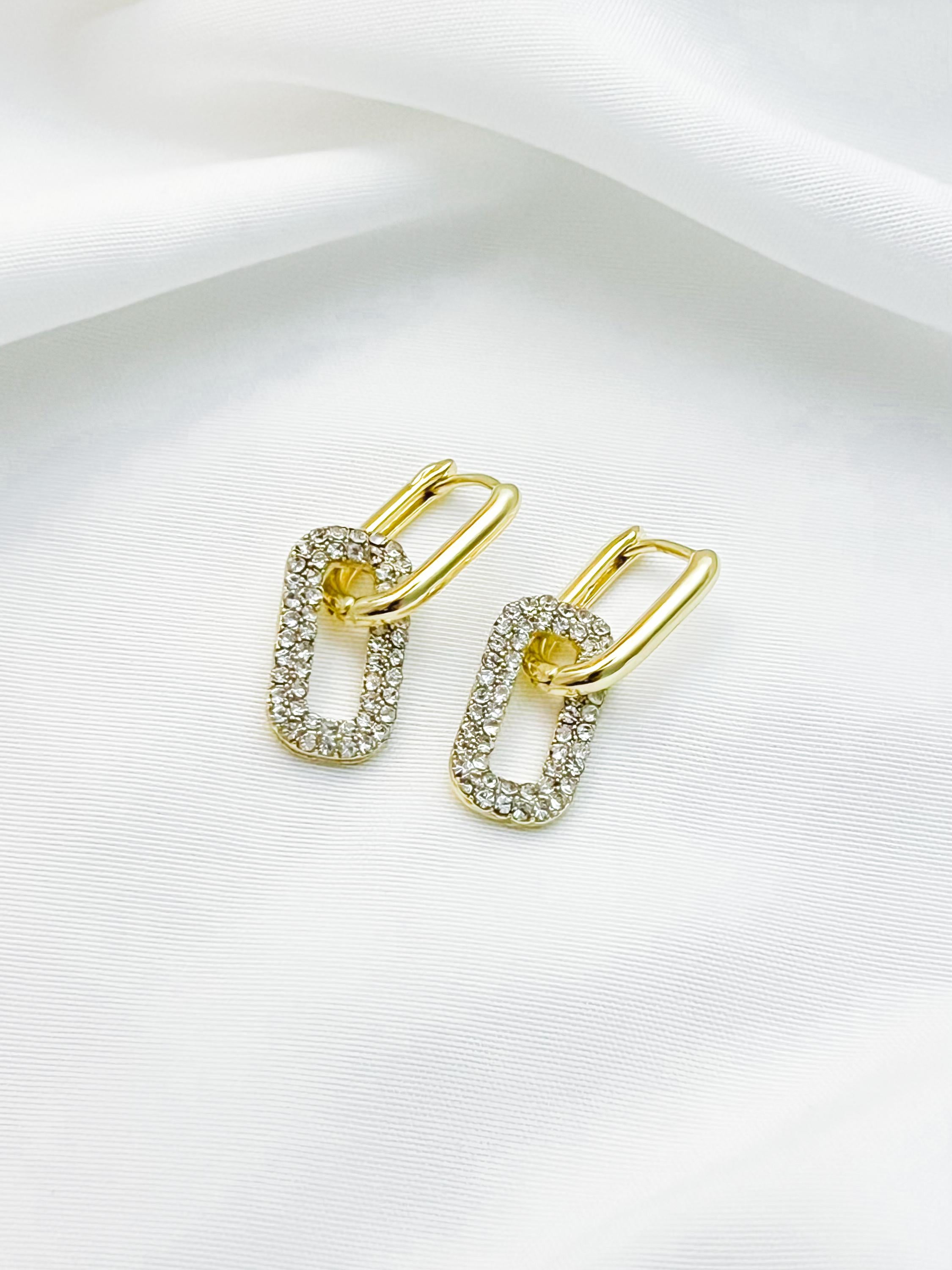 Hypoallergenic Gold Link Earrings, Dangle Chain Earrings, Cubic Zirconia Earrings, Anniversary Gift Sparkly Lightweight Jewelry Gift For Her