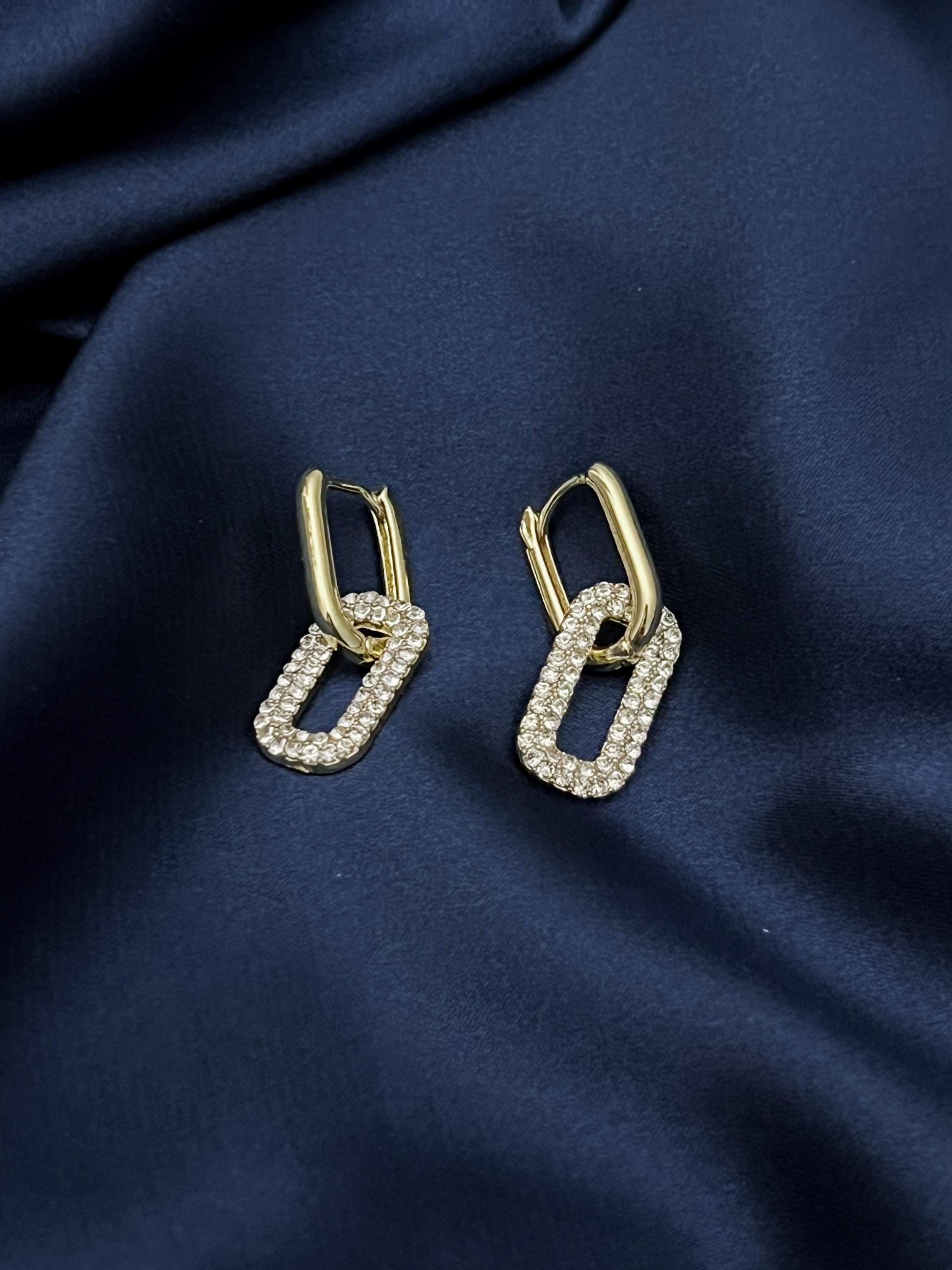 Hypoallergenic Gold Link Earrings, Dangle Chain Earrings, Cubic Zirconia Earrings, Anniversary Gift Sparkly Lightweight Jewelry Gift For Her