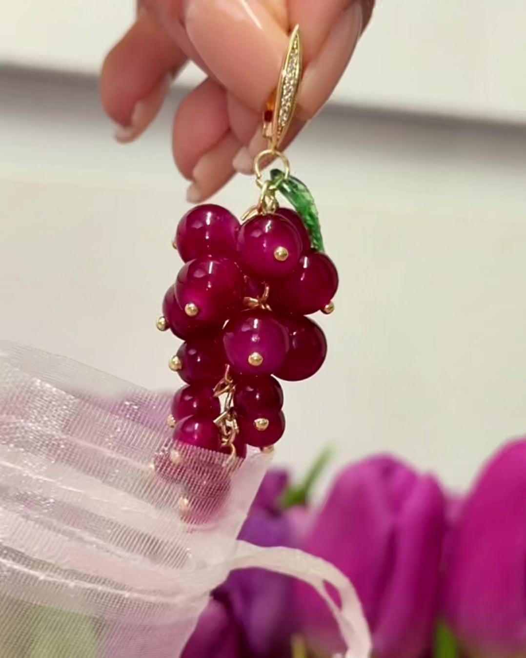 Grape Dangle Fruit Earrings