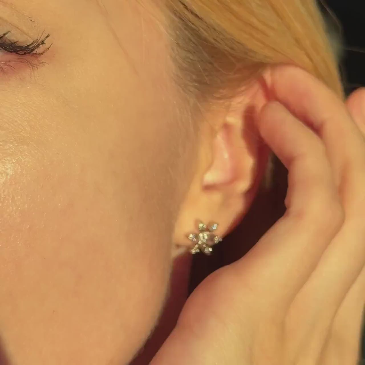 Snowflake Earrings Sterling Silver CZ Studs Dainty Winter Jewelry Holiday Earrings Wedding Bridesmaid Gift Everyday Elegant Earrings