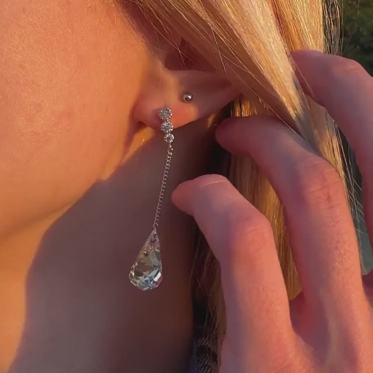 Swarovski Crystal Earrings Aurora Color Earrings Elegant Evening Earrings Wedding Jewelry Bridesmaid Earrings Minimal Bridal Earrings