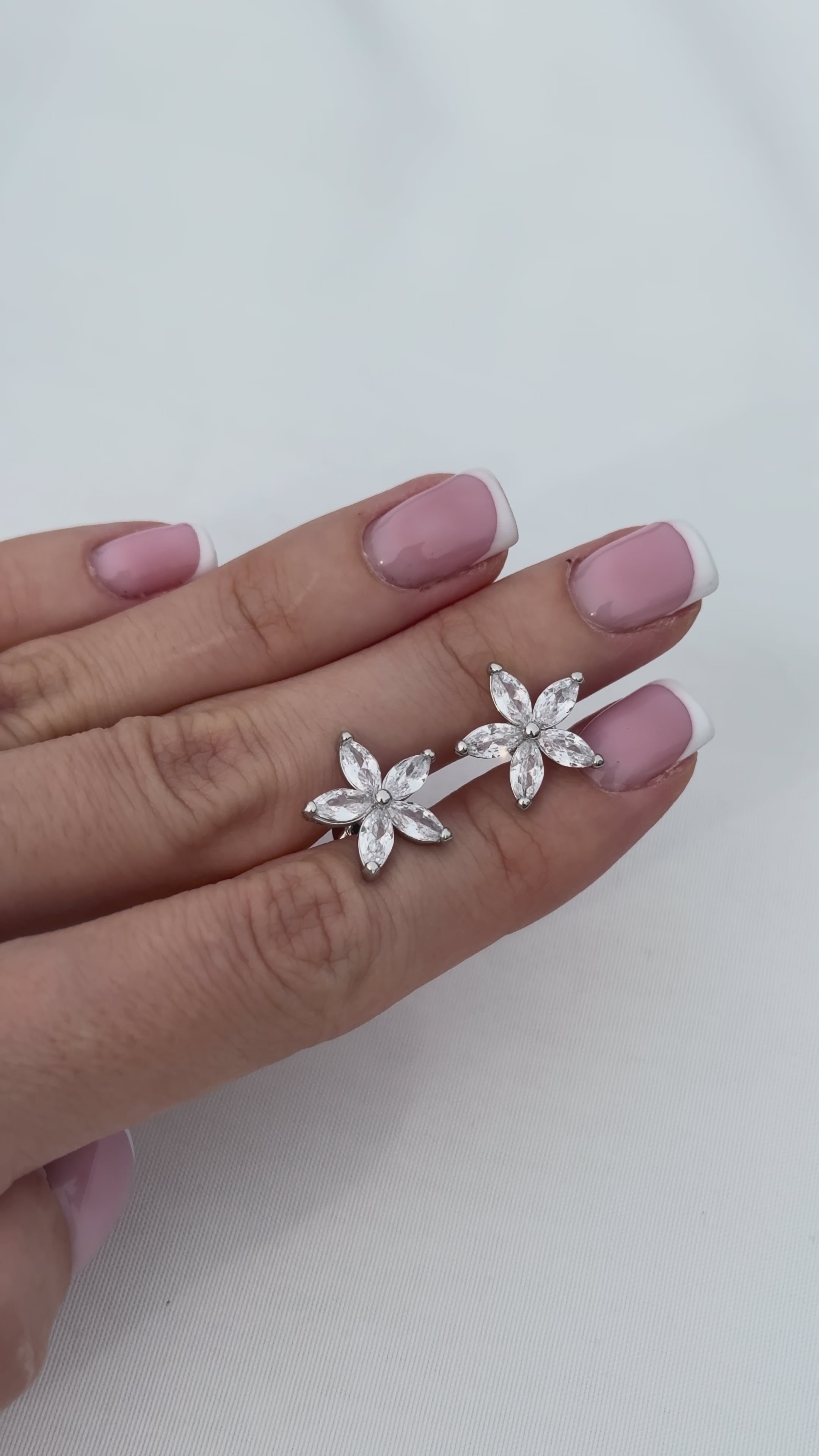 Cubic Zirconia Flower Stud Earrings