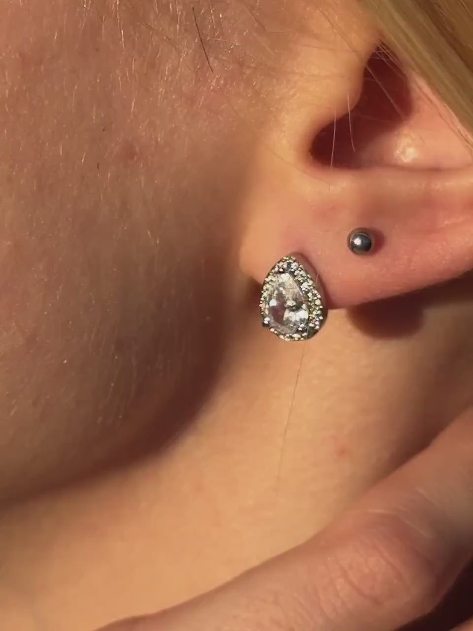 Minimalist Silver Stud Earrings Dainty Pear Cut Wedding Earrings Diamond Drop Earrings Everyday Jewelry Bridesmaid Anniversary Gift for Her