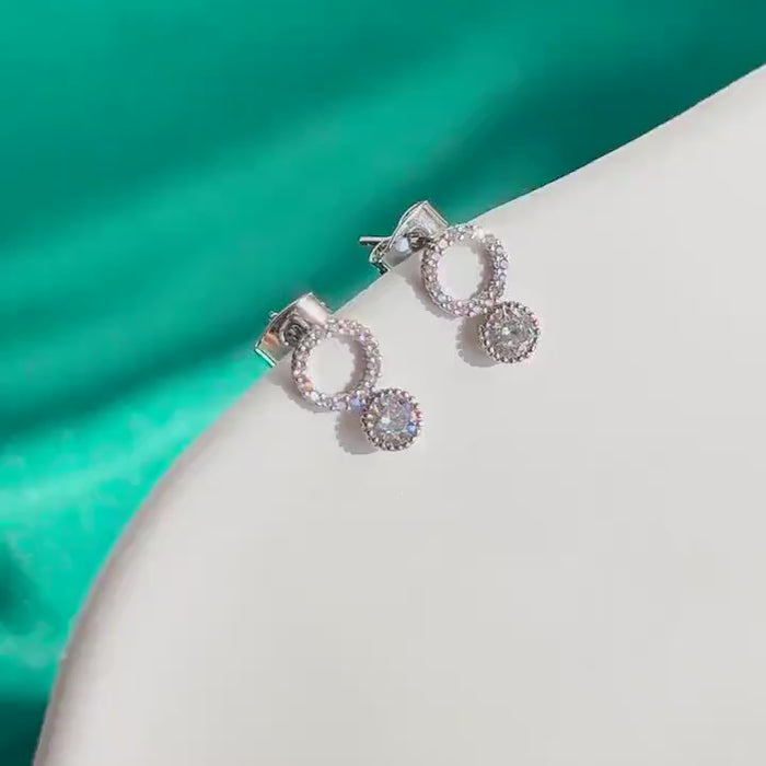 STERLING SILVER Open Circle Stud Earrings Minimalist Silver Circle Earrings with CZ Crystal Dainty Geometric Studs Gift for Her