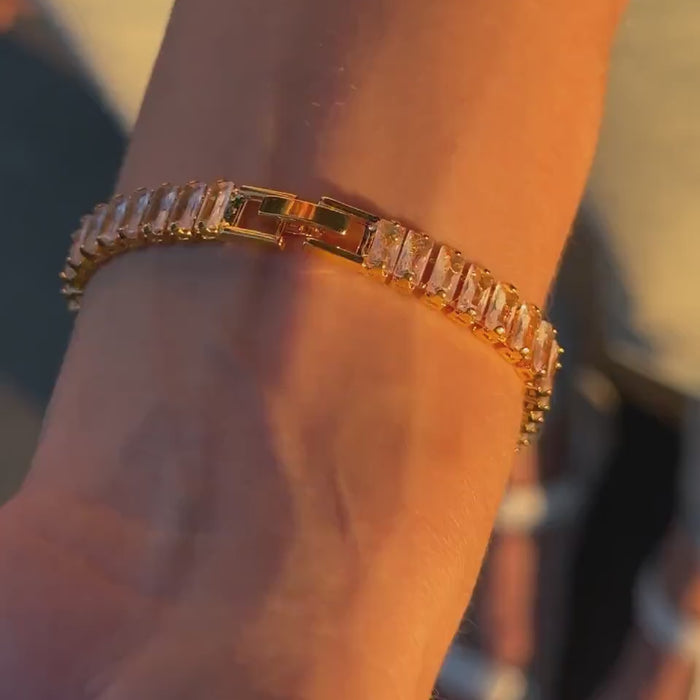 Gold Baguette Tennis Bracelet CZ Tennis Bracelet Minimalist Dainty Bracelet Gold Art Deco Jewelry Diamond Crystal Bracelet Gift for Her