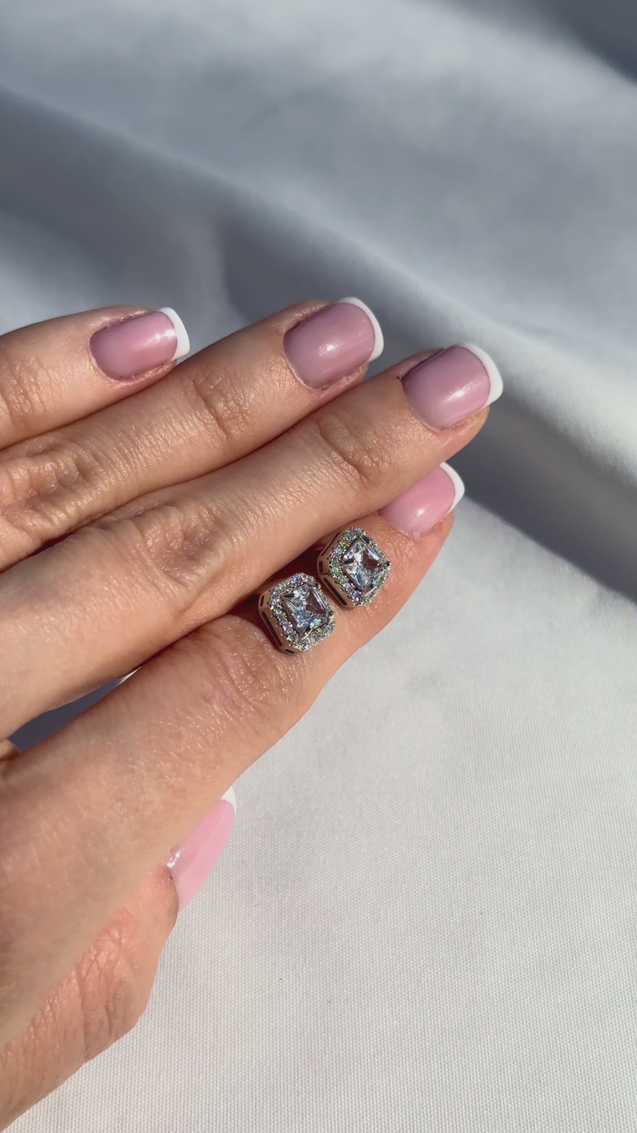 Sterling Silver Square Halo Stud Earrings