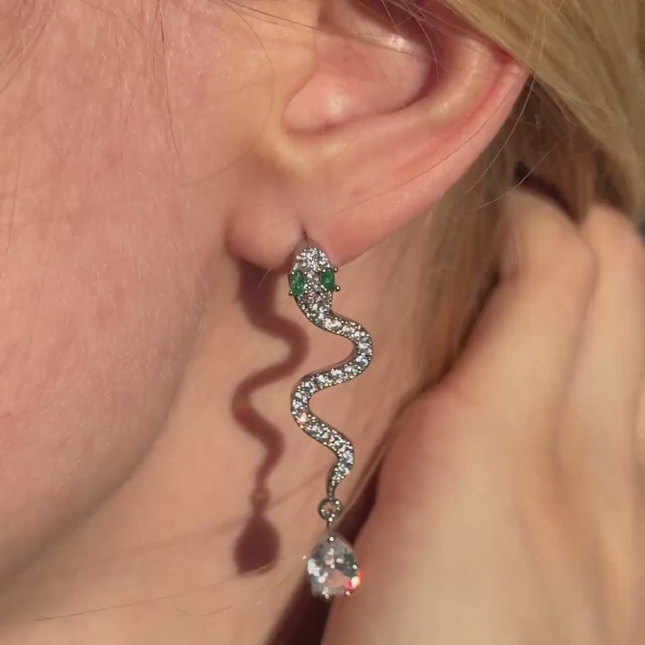 Silver Snake Statement Earrings Trendy Serpent Jewelry Crawling Snake Earrings Minimalist Drop Snake Earrings Gothic Earrings Goth Jewelry