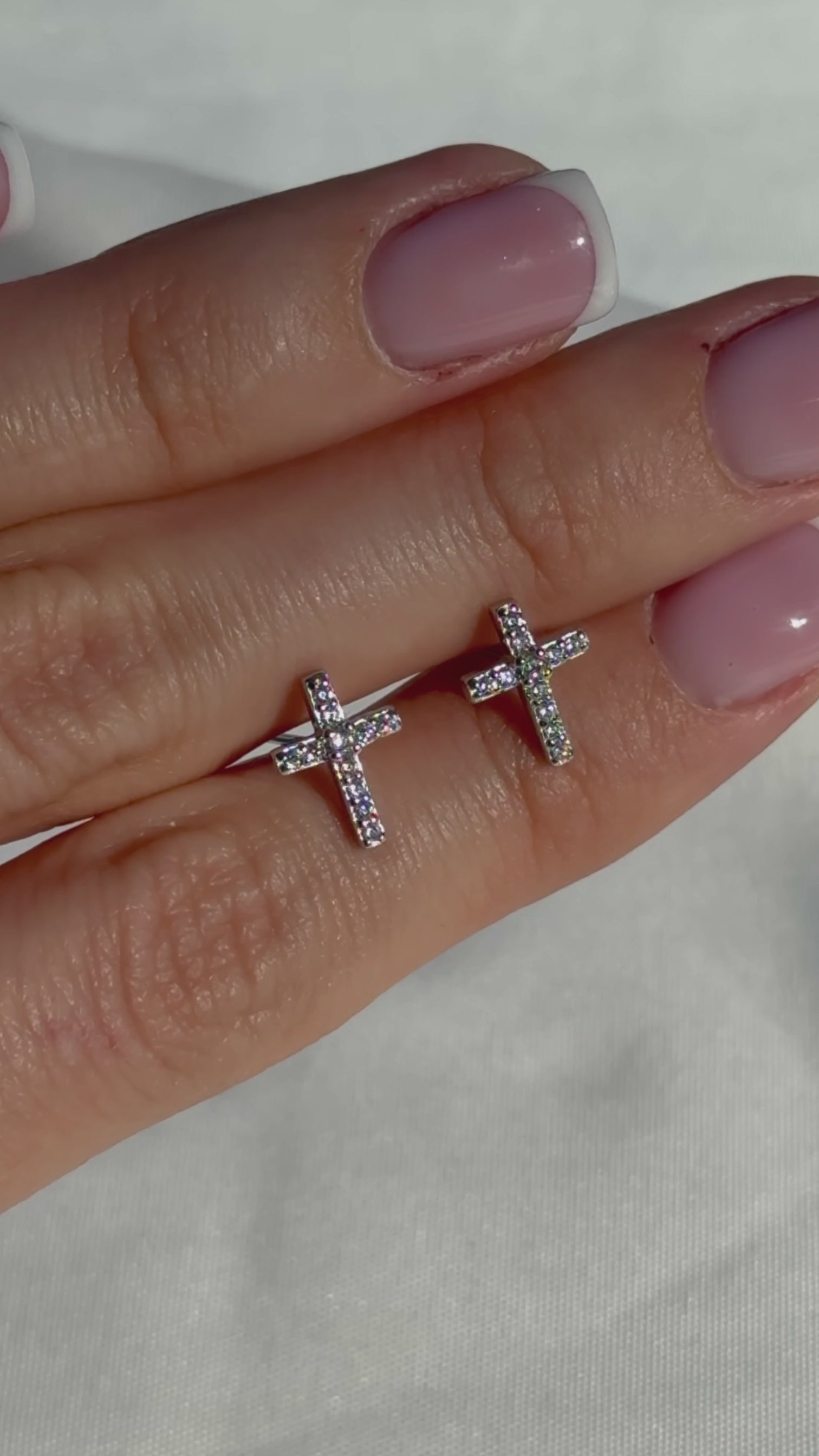 925 Sterling Silver Pavé Cross Stud Earrings