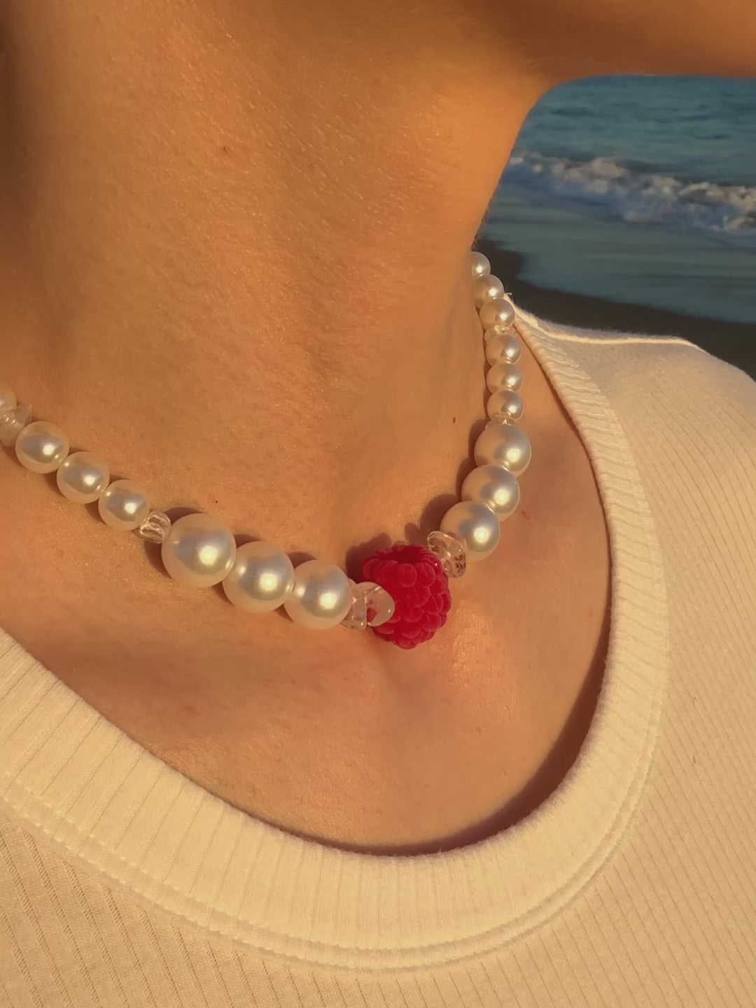 Handmade Raspberry Pearl Choker