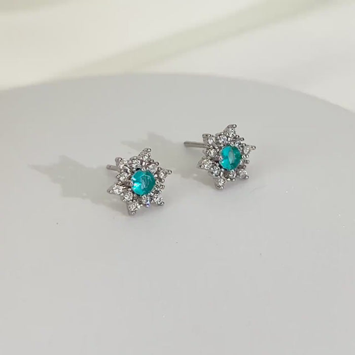 Snowflake Stud Earrings Crystal Blue Nature-Inspired Earrings Winter Jewelry Snow Jewelry Christmas and Holiday Jewelry Unique Gift for Her