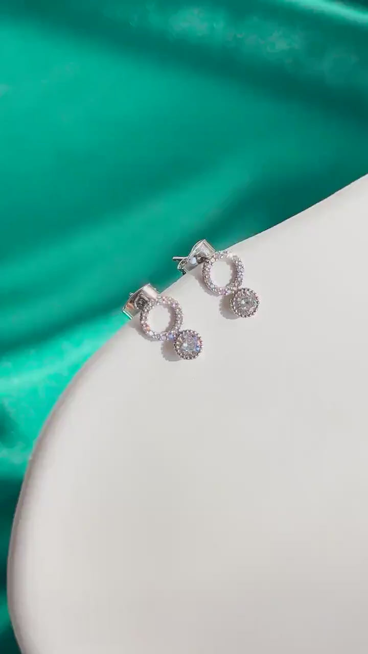 Wedding Circle Stud Earrings, Minimal Silver Bridal Earrings, CZ Crystal Studs for Bride or Bridesmaids, Elegant Jewelry Gift