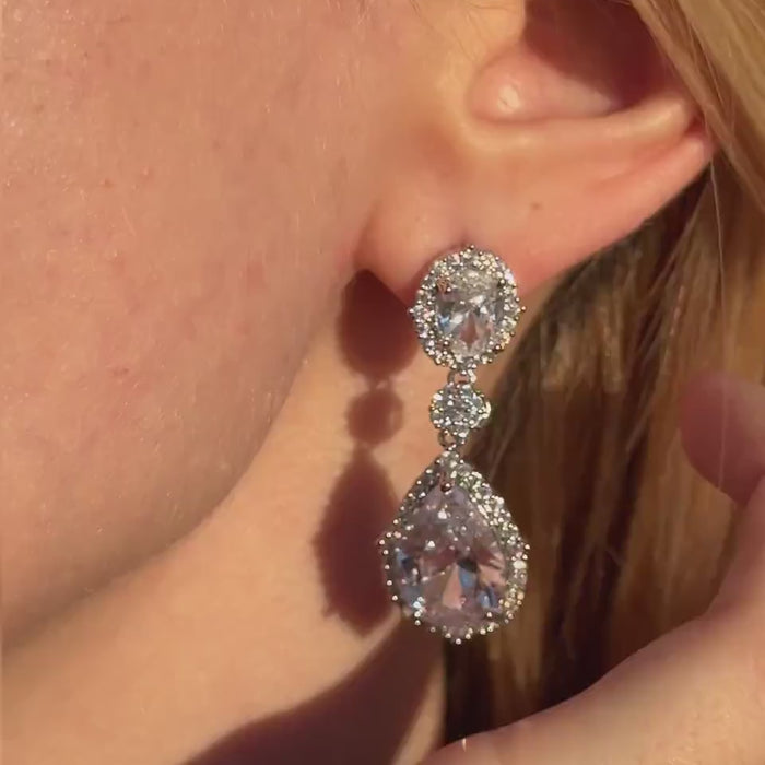 Crystal Dangle Teardrop Earrings Diamond Earrings Triple Diamond Drop Earrings Minimalist Earrings Elegant Crystal Studs Bridesmaid Gift