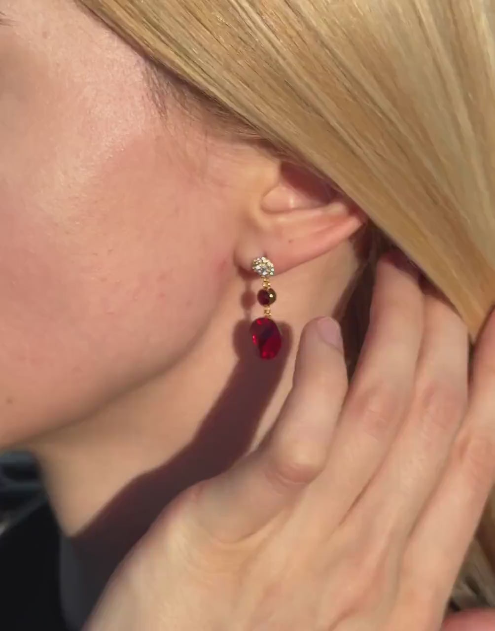 Birthstone Ruby Red Sparkly Earrings Gift For Mom Red Dangle Earrings Birthday Gift Anniversary Gift For Her Christmas Gift Crystal Earrings