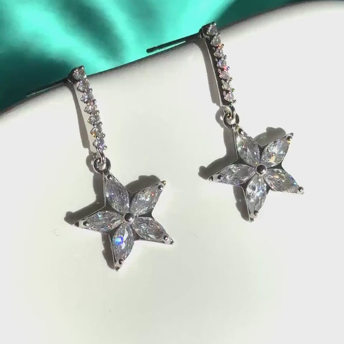 Silver Star Earrings, Stainless Steel Earrings with Crystal Star Charm, Dainty Y2K Celestial Jewelry, Cute Gift for Her, Gift For Mom