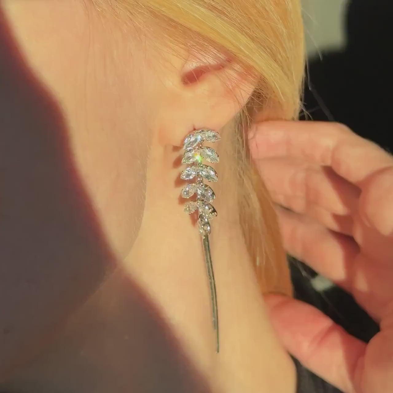 Gold Dangle Earrings Diamond Earrings Long Drop Earrings Elegant Earrings Birthday Gift Anniversary Gift Minimalist Gift for Her