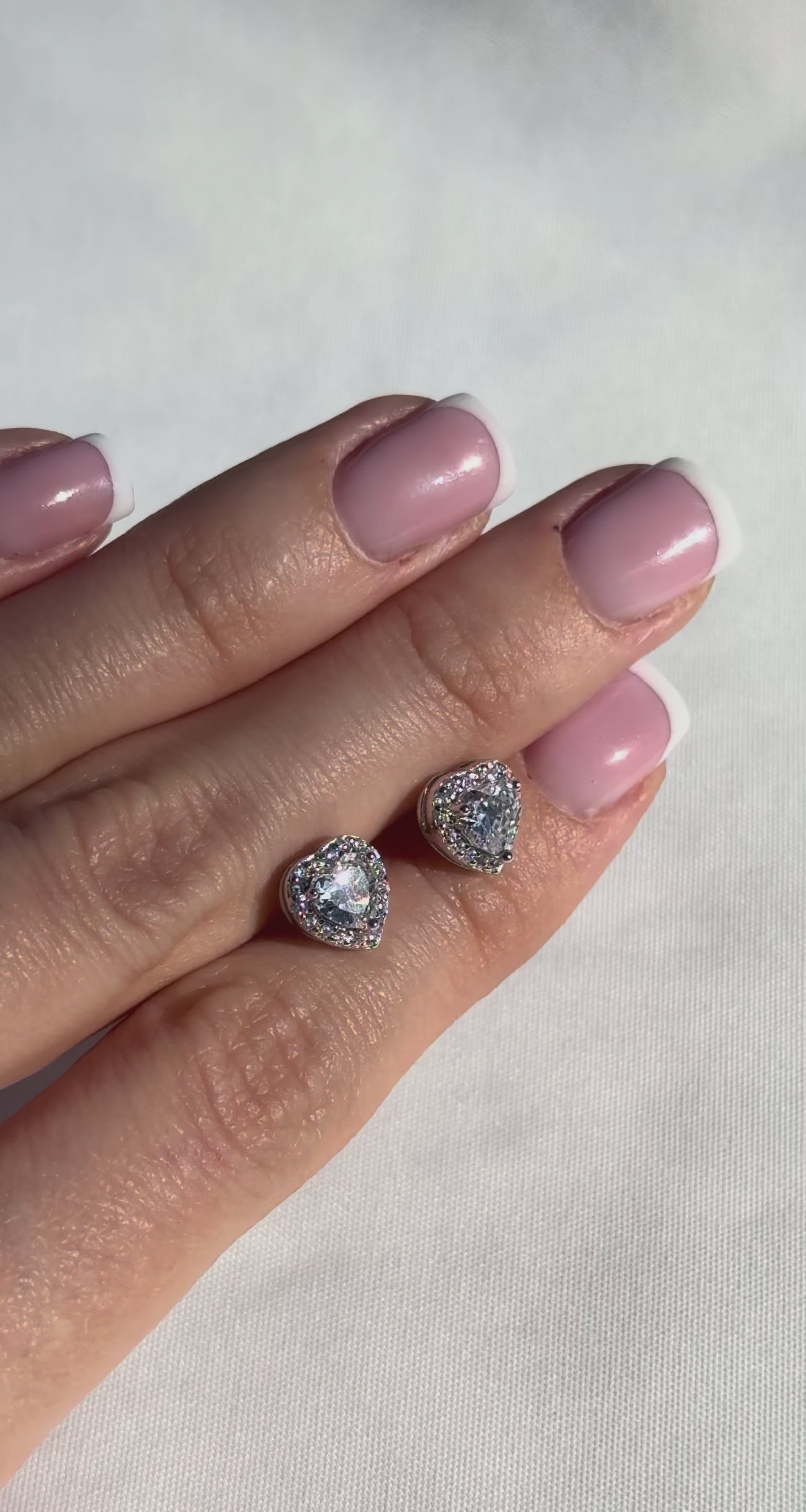 Sterling Silver Heart Halo Stud Earrings