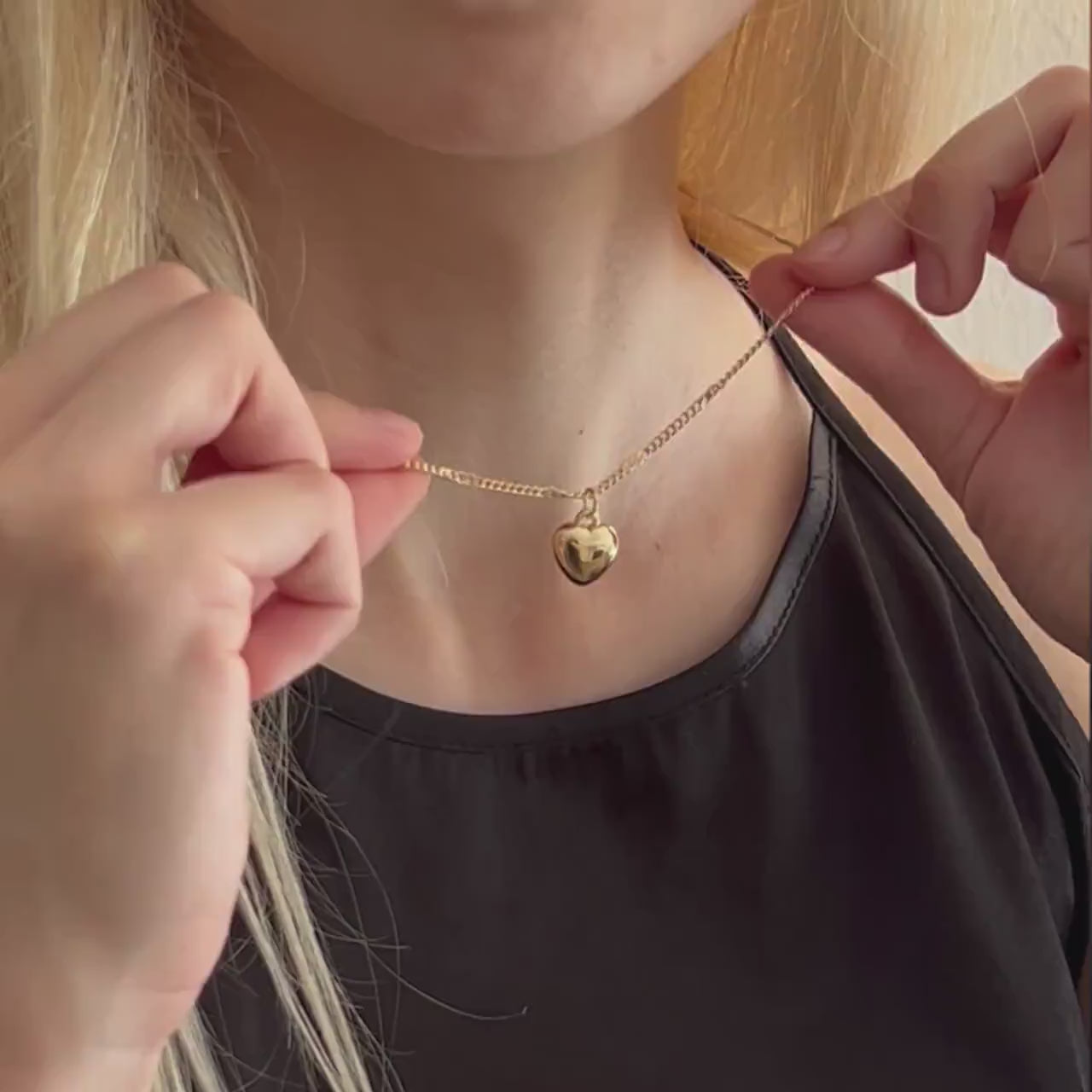 Dainty Gold Heart Necklace, Puffy Heart Necklace, Minimalist Heart Necklace, Gold Heart Pendant Necklace, Gifts for mom, Best Gift for her