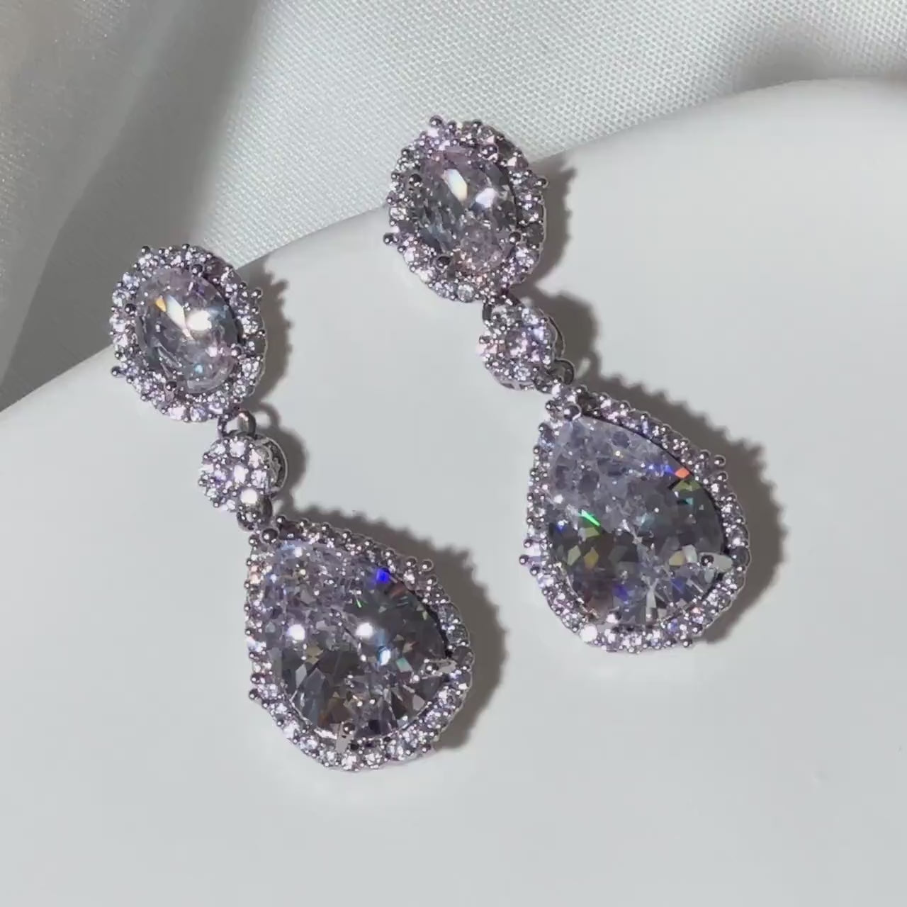 Silver Dangle Diamond Earrings Elegant Bridal Jewelry Minimalist Earrings Bridesmaid Jewelry Gift for Her Crystal Drop Earrings