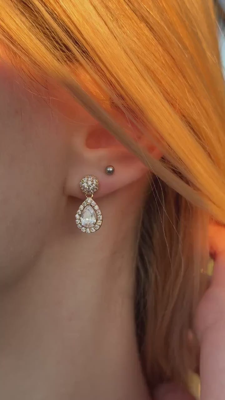 Wedding Gold Drop Earrings Diamond Drop Earrings Elegant Gift for Her Teardrop Stud Earrings Dainty Diamond Dangle Earrings Bridal Earrings