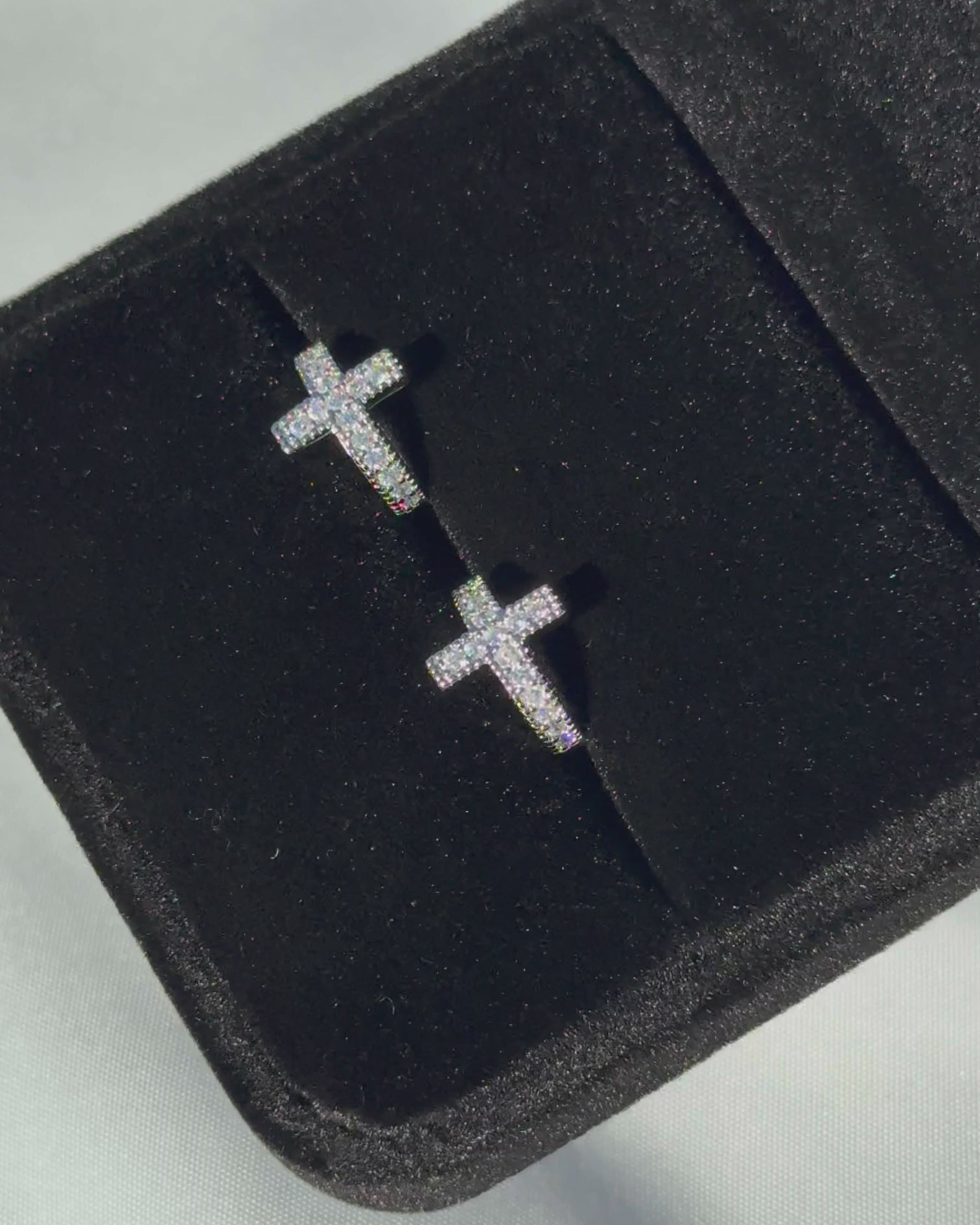 14mm Huggie Hoop Cross Earrings with CZ Stones